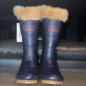 NWT Joules Blue Boots with Tan Faux Fur